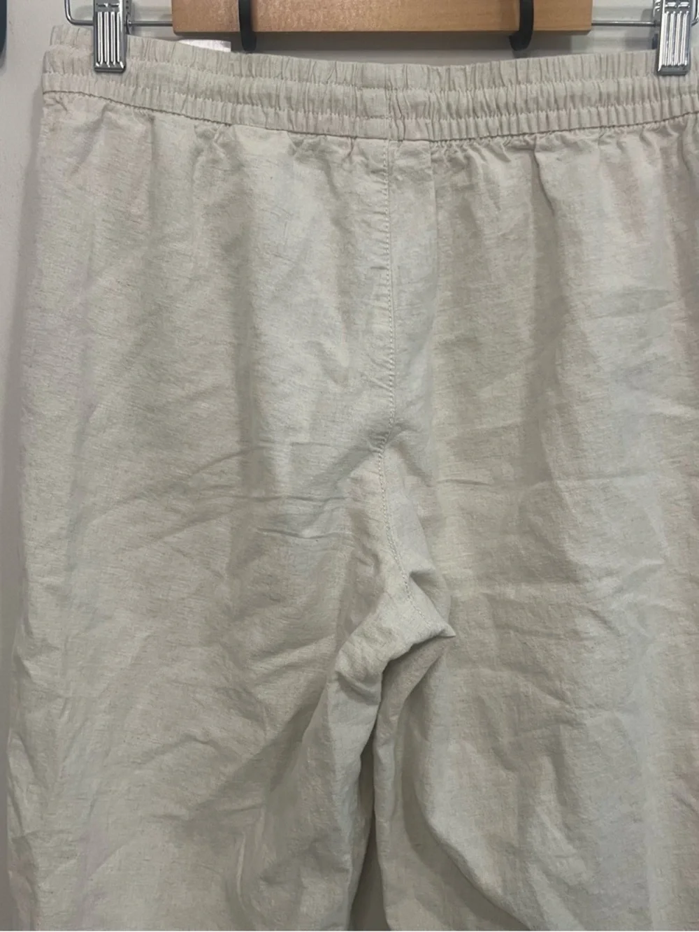 H&M Women’s Straight Leg High Waisted Drawstring Linen-Blend Pants - Cream